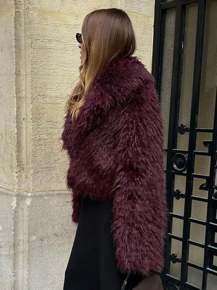 Stylish Oversized Fuzzy Faux Leather Coat for Ladies