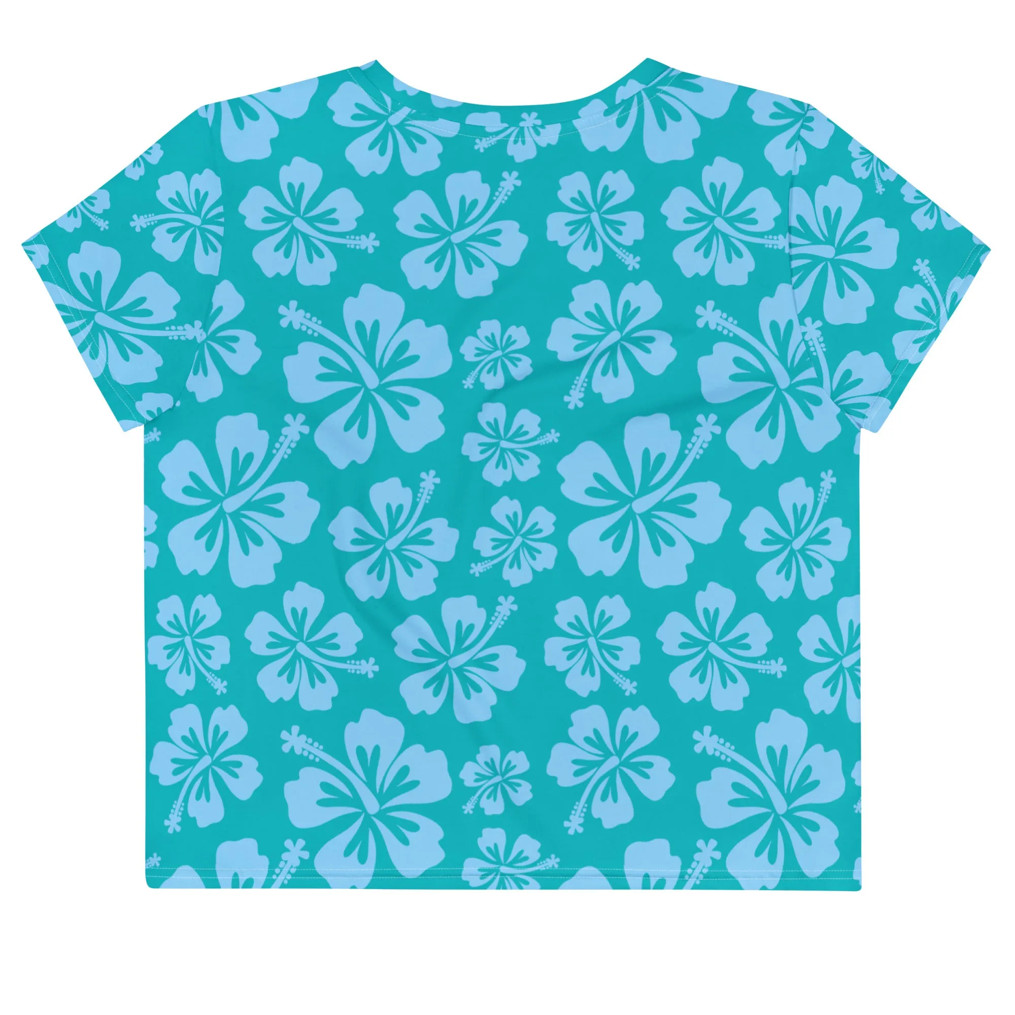 Teal & Aqua Hibiscus Print Crop-Top