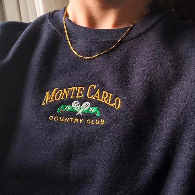 Tennis Embroidery Vintage Sweatshirt with Y2K Aesthetic