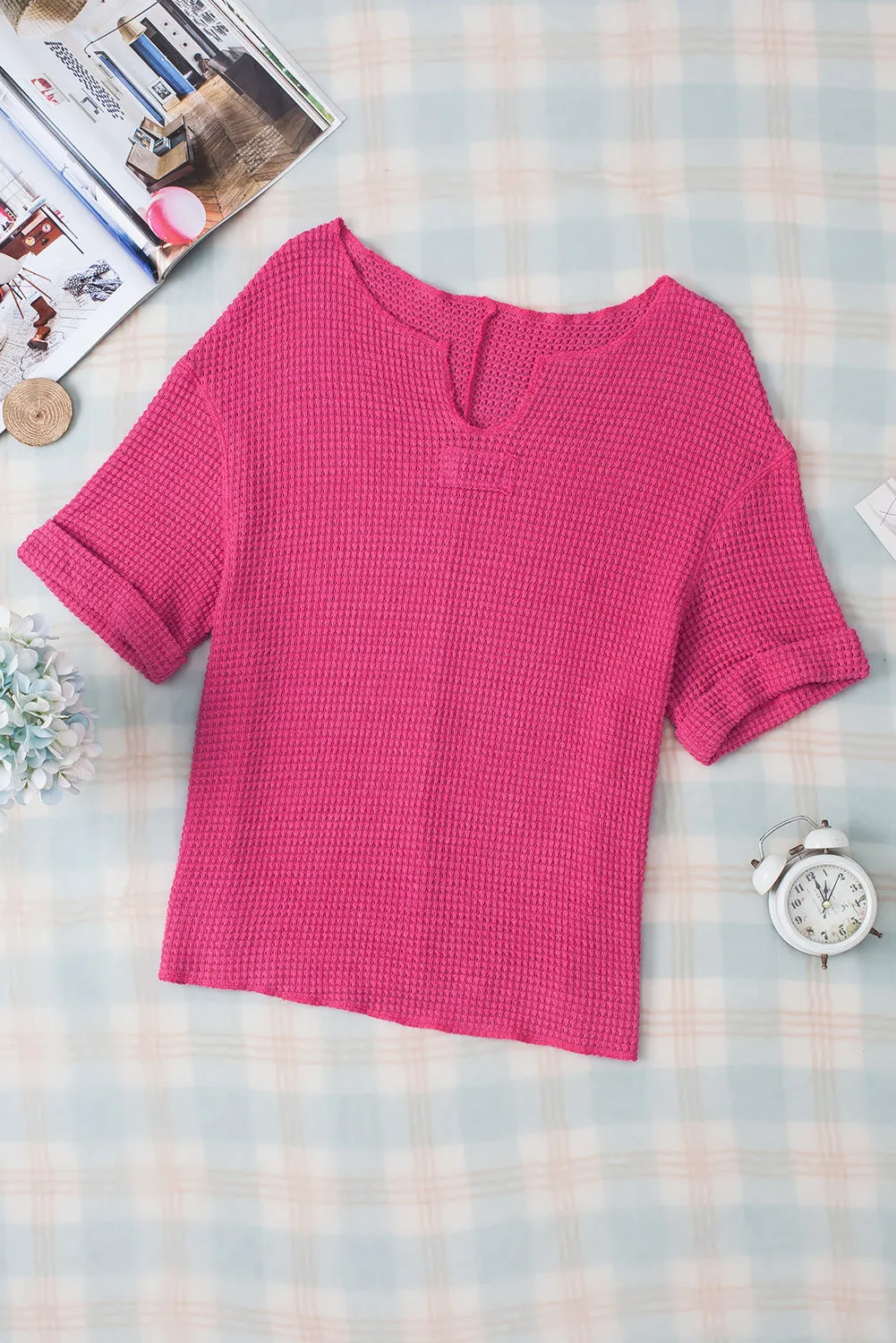 Textured Knit Split Neck Top