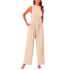 Thalia Sleeveless Ribbed Knit Gathered Wide Leg Jumpsuit