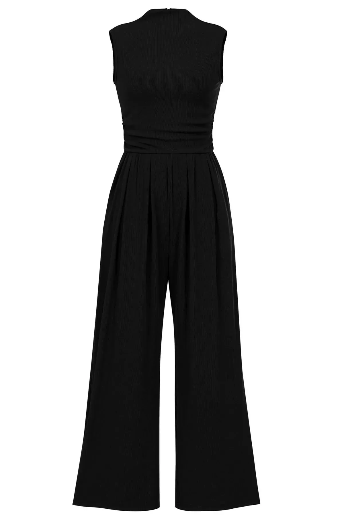 Thalia Sleeveless Ribbed Knit Gathered Wide Leg Jumpsuit