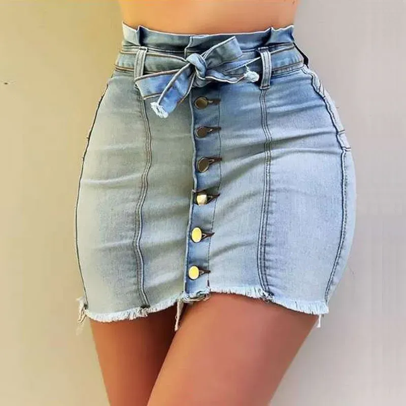 Tie The Knot Buttoned Denim Mini Skirt