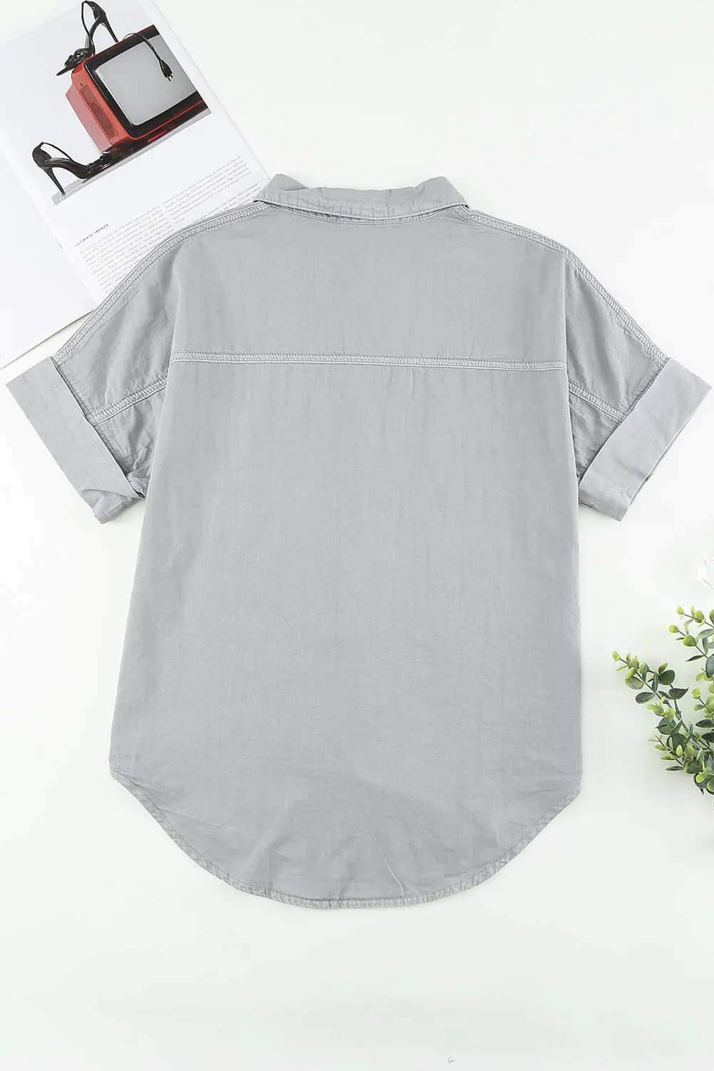 Turn-down Collar Short Sleeve Denim Shirt