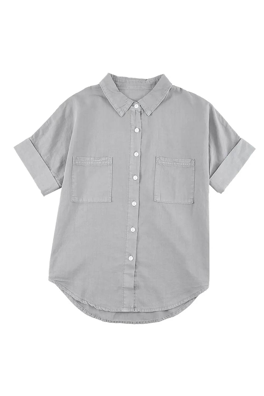 Turn-down Collar Short Sleeve Denim Shirt