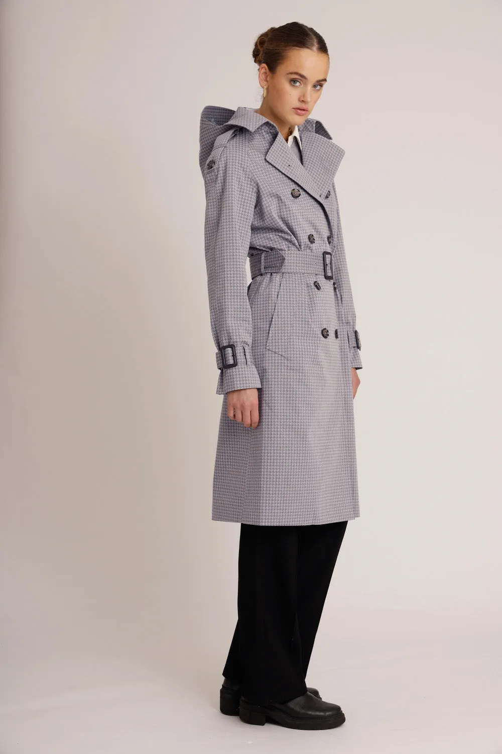 Waterproof Relaxed Fit Trenchcoat  | Gray Check