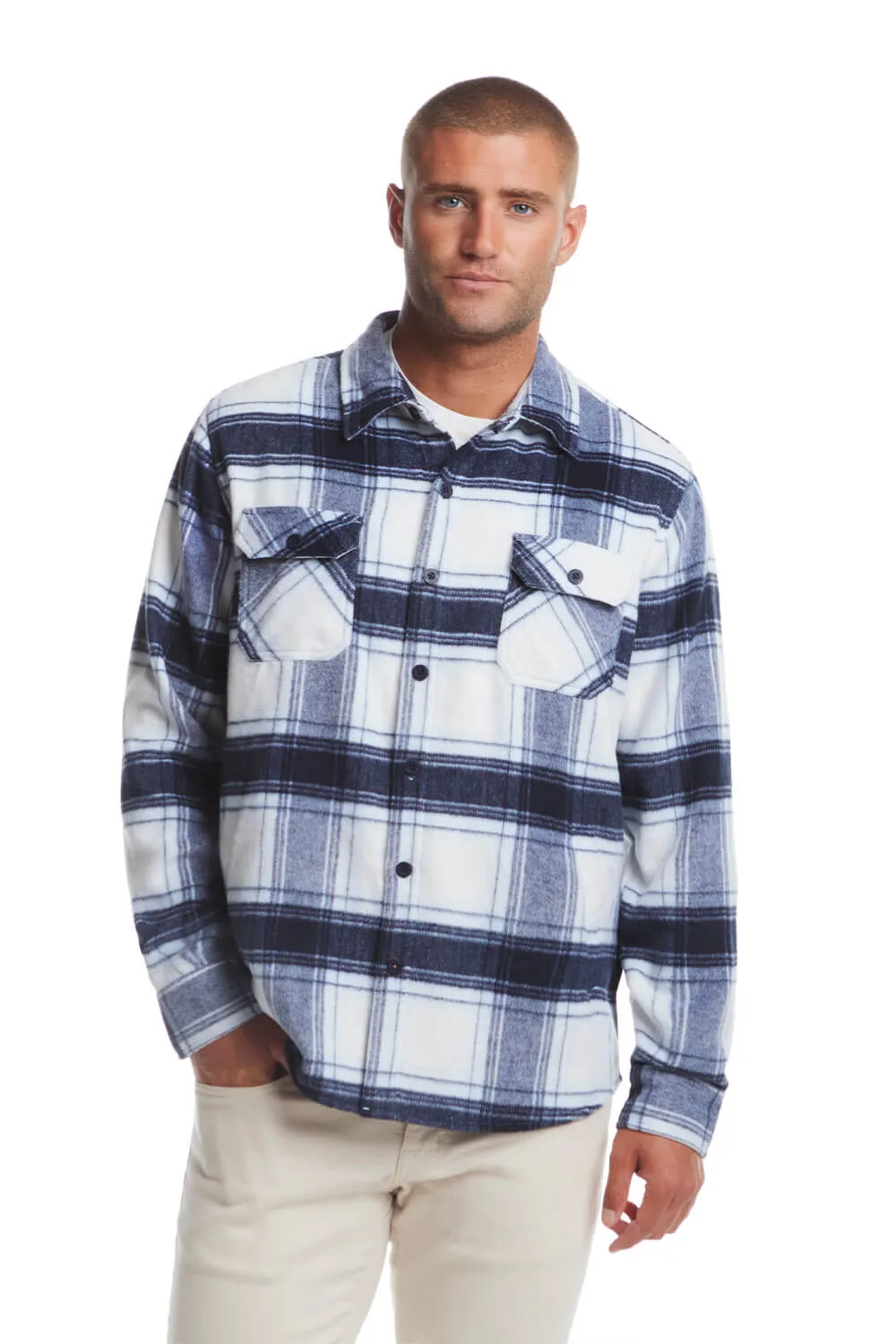 Weatherproof Vintage Brushed Shirt Jacket for Men in White Plaid | F2421091GK-WHITEPLAID