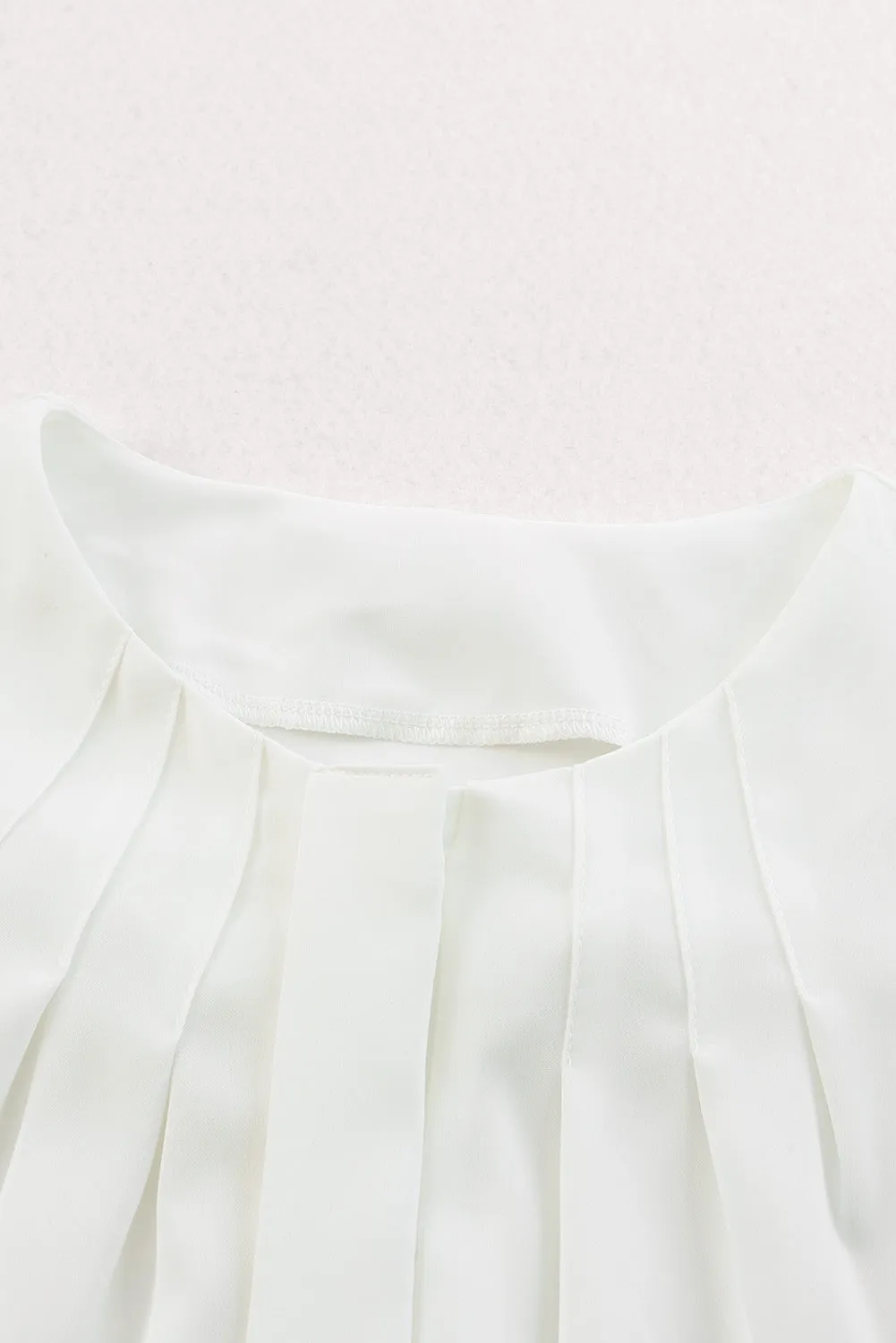 White Crew Neck Gathered Stretch Cuff Shirt