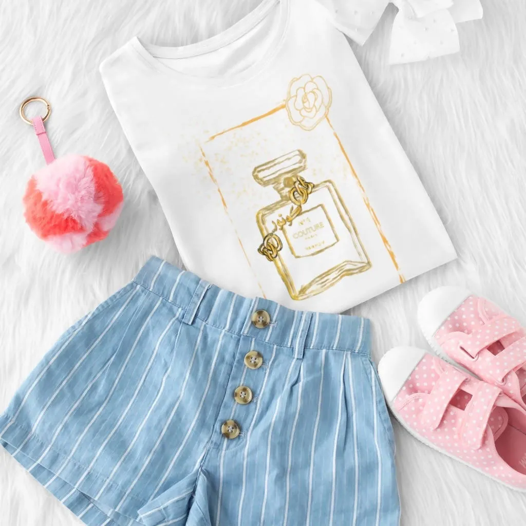 White Graphic Toddler "Couture" Perfume Bottle Tee