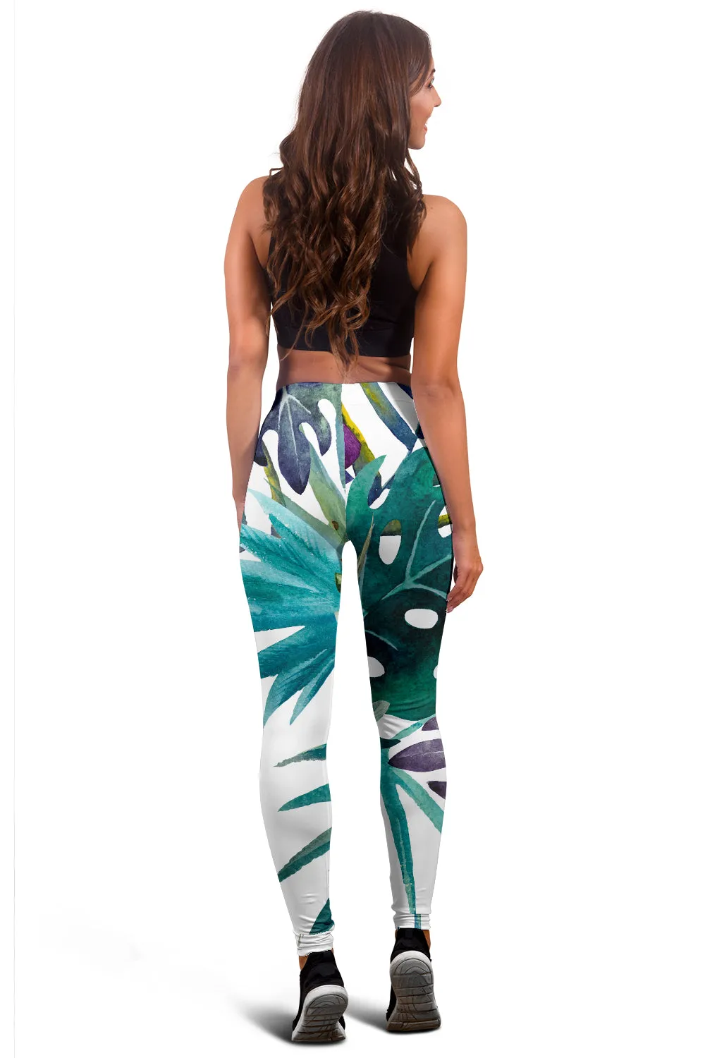 White Tropical Leaf Women's Leggings