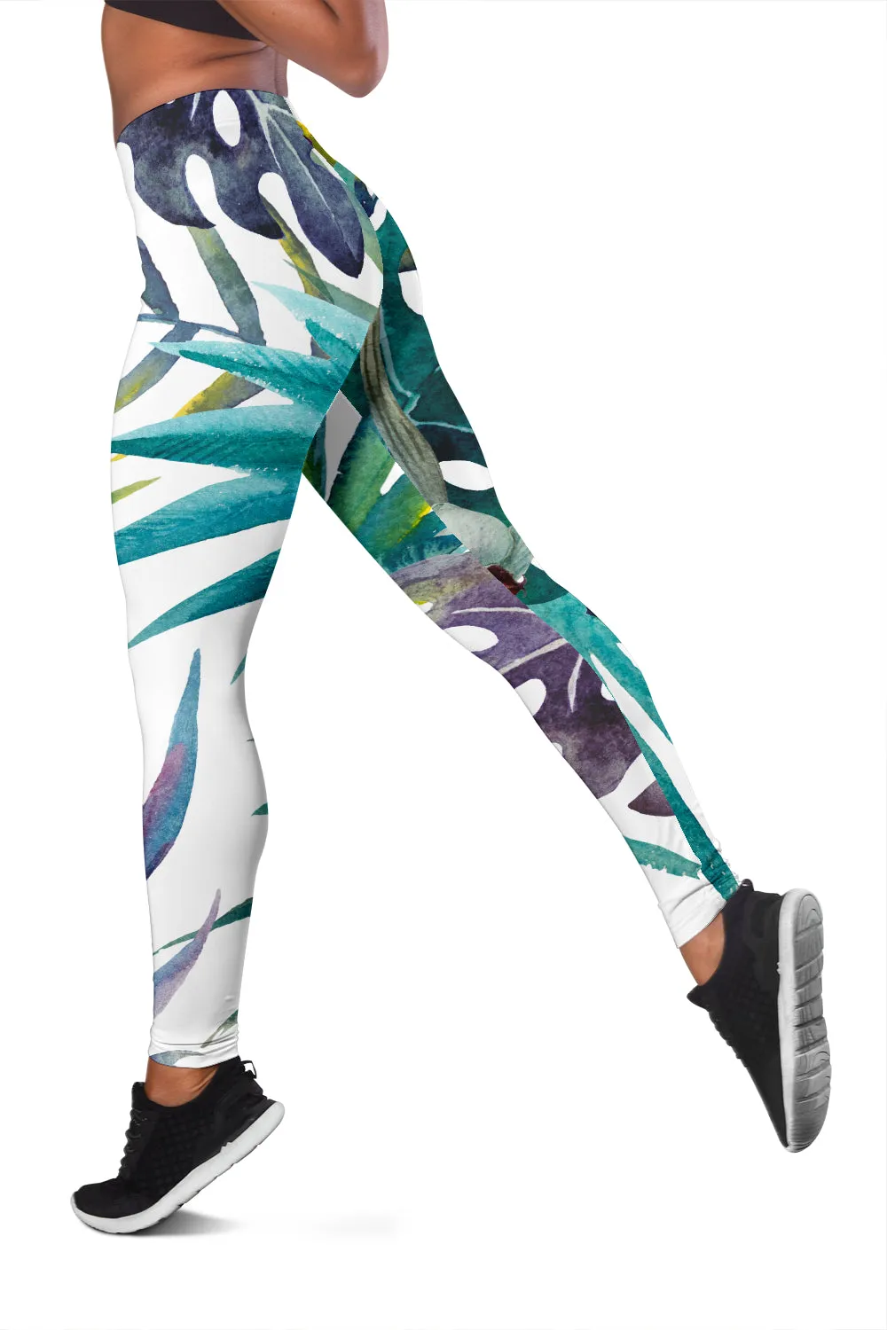 White Tropical Leaf Women's Leggings