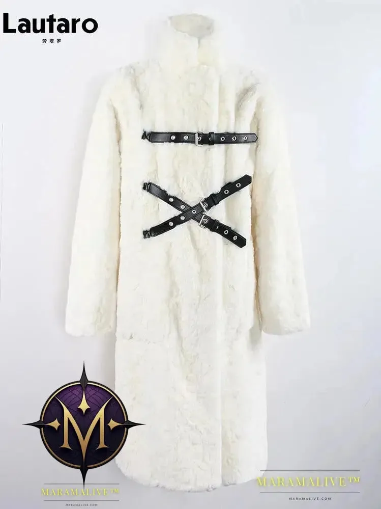 Winter Cool Long Loose Casual Soft Thick Warm Black Fuzzy Faux Fur Coat Women Stand Collar Punk Style Fluffy Jacket 2023