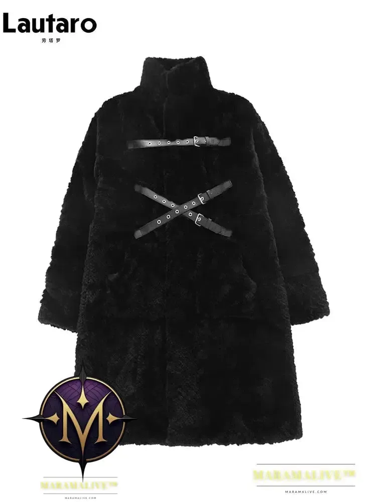 Winter Cool Long Loose Casual Soft Thick Warm Black Fuzzy Faux Fur Coat Women Stand Collar Punk Style Fluffy Jacket 2023