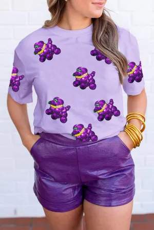 Wisteria Sequin Balloon Puppy Graphic Mardi Gras Tee