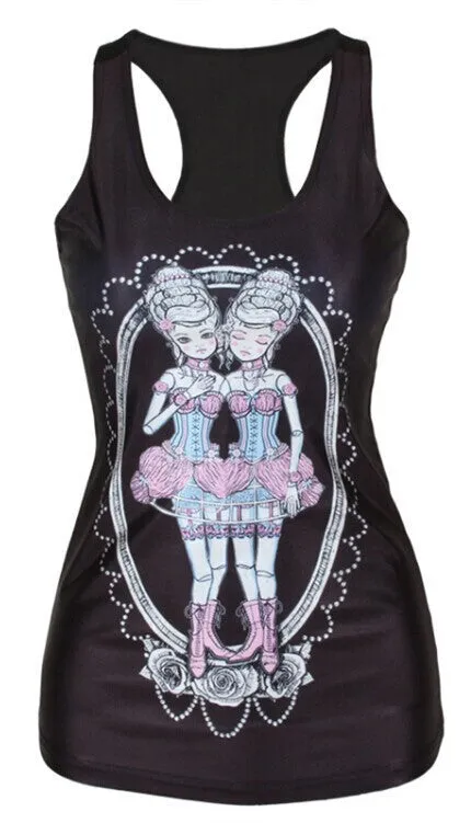 Women Digital Print Gothic Punk Club Street Style T-Shirt Sexy Women Tops Tees
