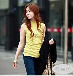 women fashion sleeveless cotton turtleneck solid tops tees