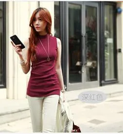 women fashion sleeveless cotton turtleneck solid tops tees