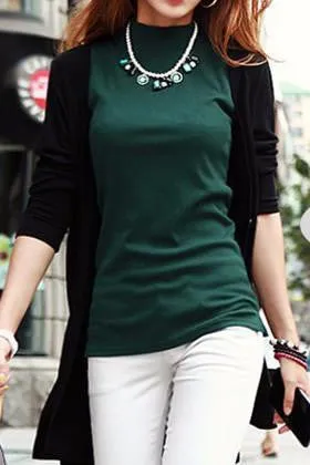 women fashion sleeveless cotton turtleneck solid tops tees