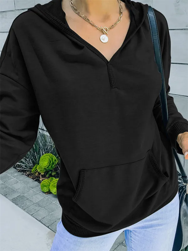 Women's Autumn and Winter Solid Color Hooded Long-sleeved Casual Sweatshirt  