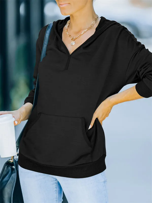 Women's Autumn and Winter Solid Color Hooded Long-sleeved Casual Sweatshirt  