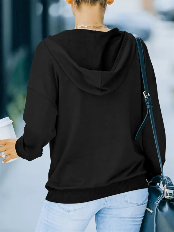 Women's Autumn and Winter Solid Color Hooded Long-sleeved Casual Sweatshirt  