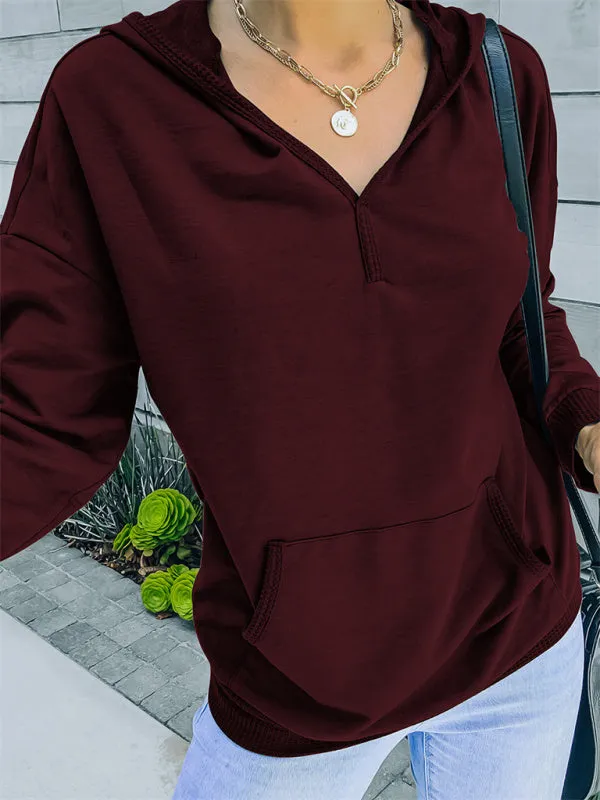 Women's Autumn and Winter Solid Color Hooded Long-sleeved Casual Sweatshirt  