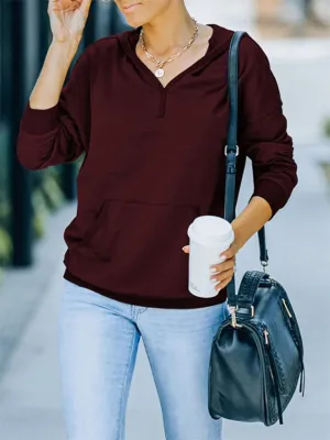 Women's Autumn and Winter Solid Color Hooded Long-sleeved Casual Sweatshirt  