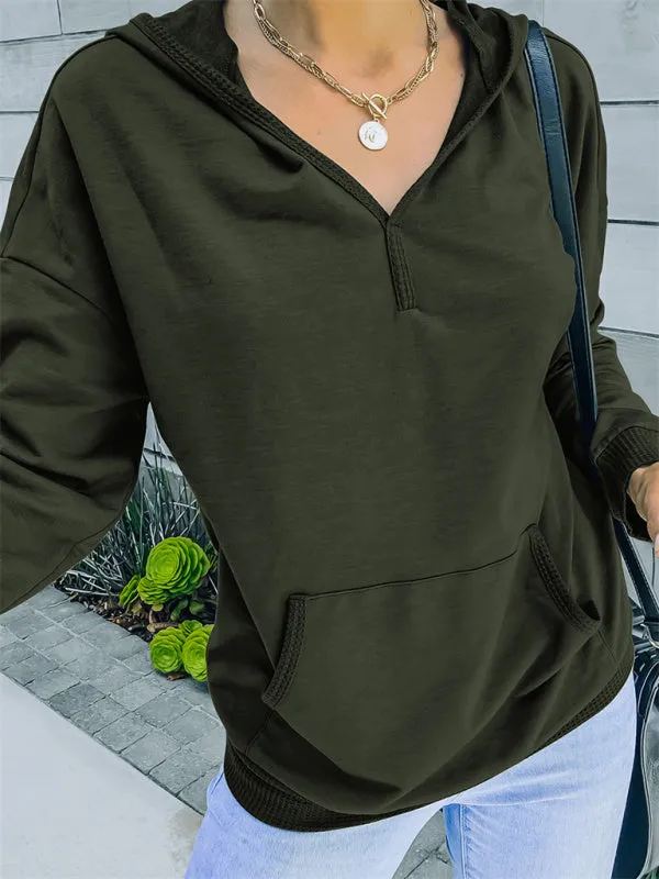 Women's Autumn and Winter Solid Color Hooded Long-sleeved Casual Sweatshirt  