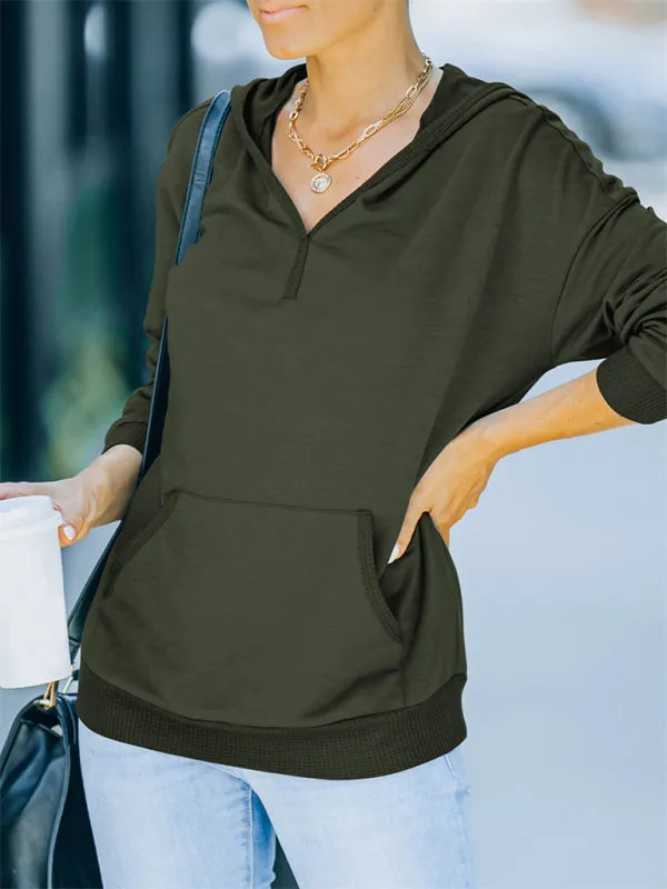 Women's Autumn and Winter Solid Color Hooded Long-sleeved Casual Sweatshirt  