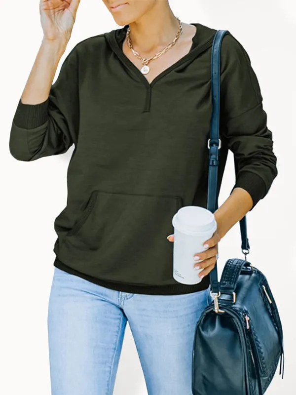 Women's Autumn and Winter Solid Color Hooded Long-sleeved Casual Sweatshirt  
