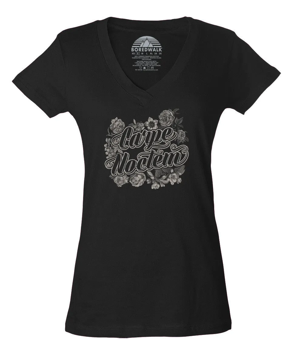 Women's Carpe Noctem Vneck T-Shirt - Goth Soft Grunge Boho Vampire Seize the Night