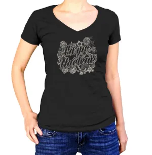 Women's Carpe Noctem Vneck T-Shirt - Goth Soft Grunge Boho Vampire Seize the Night