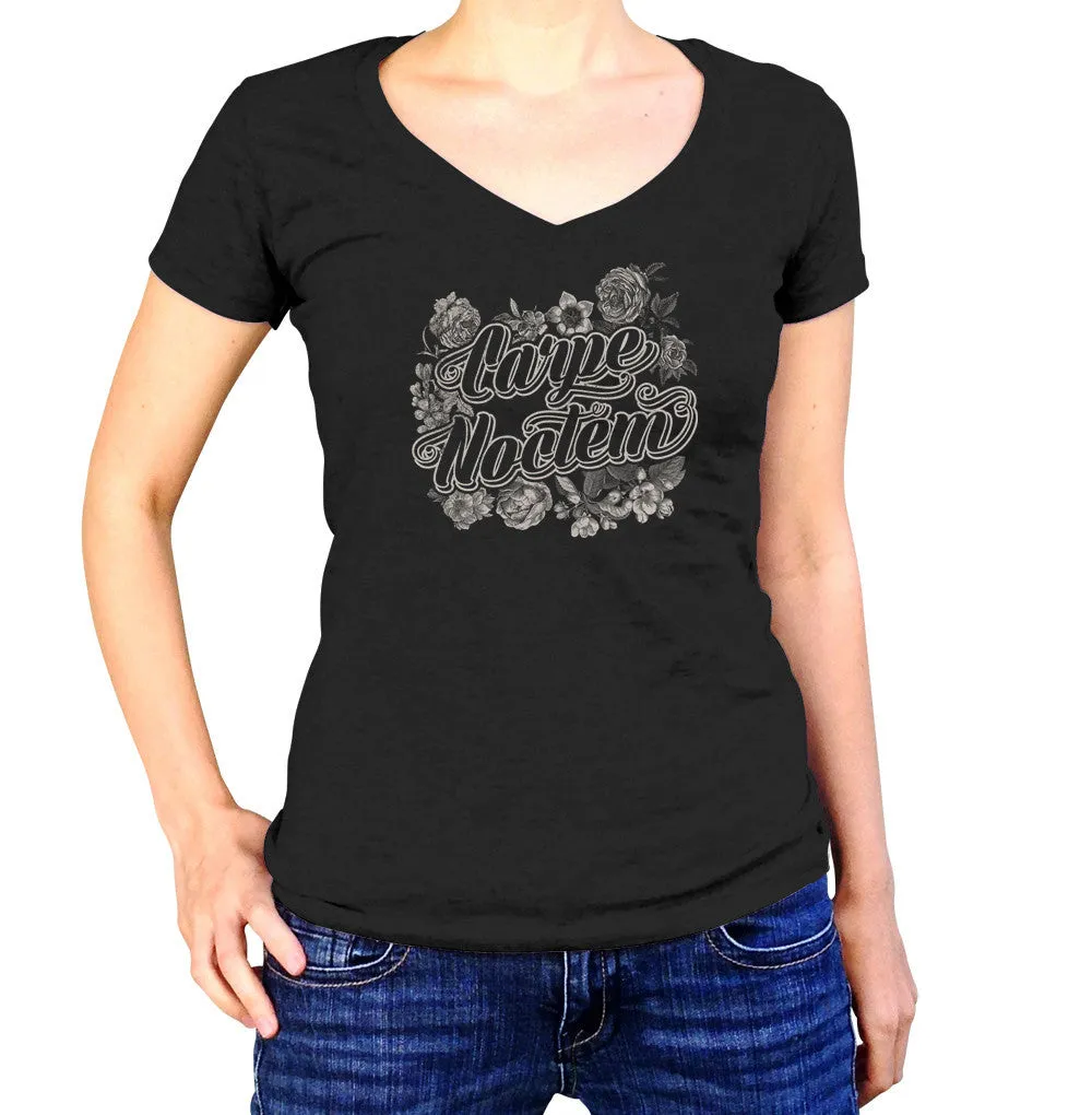 Women's Carpe Noctem Vneck T-Shirt - Goth Soft Grunge Boho Vampire Seize the Night