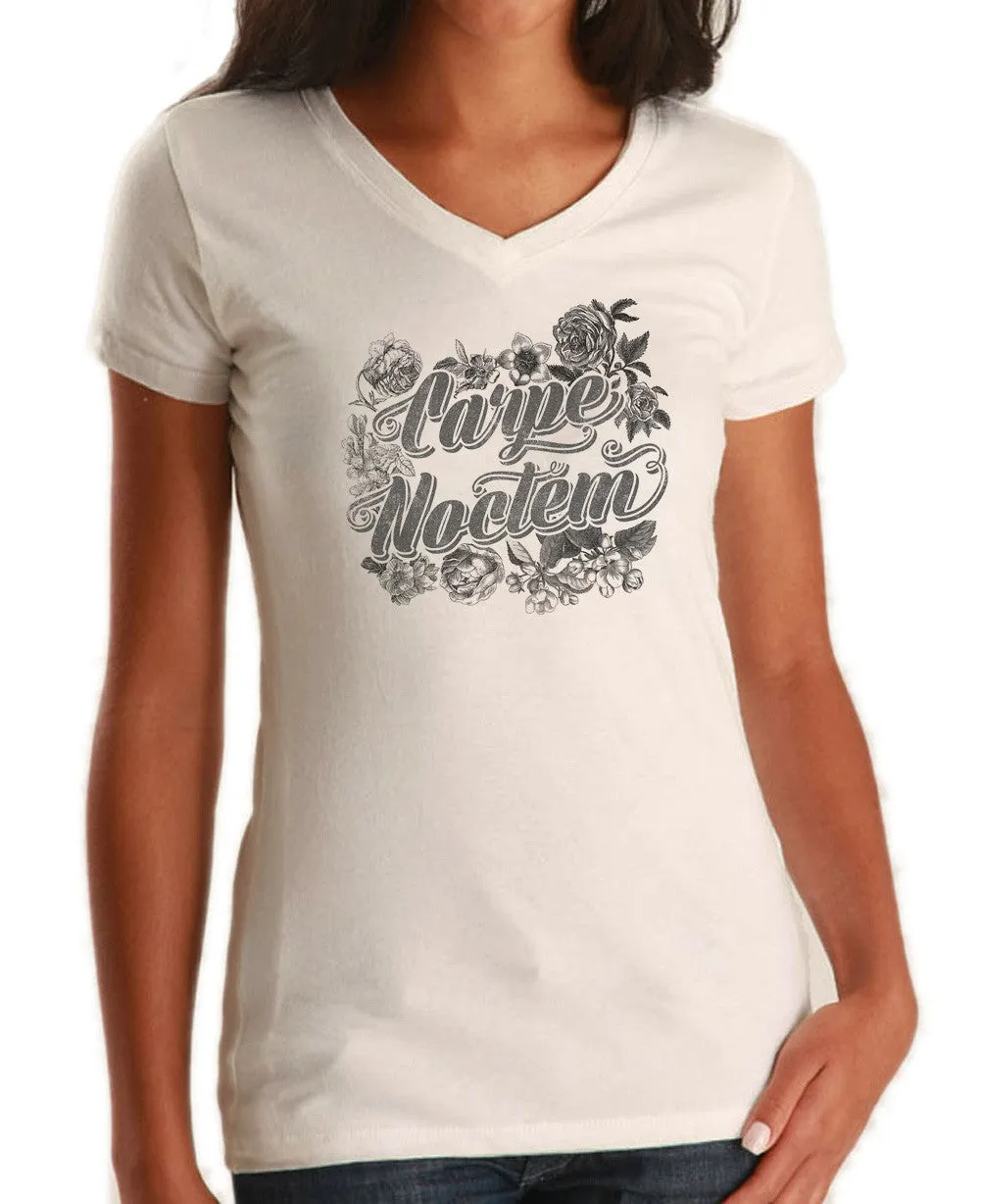 Women's Carpe Noctem Vneck T-Shirt - Goth Soft Grunge Boho Vampire Seize the Night
