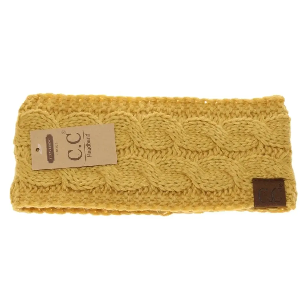 Women’s CC Solid Headwrap – Cozy Cable Knit with Fuzzy Lining