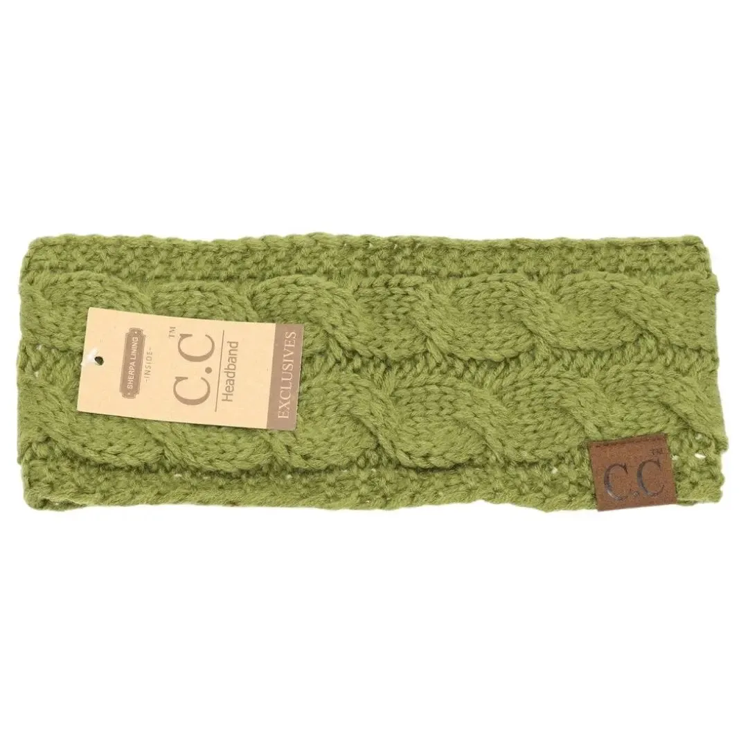 Women’s CC Solid Headwrap – Cozy Cable Knit with Fuzzy Lining