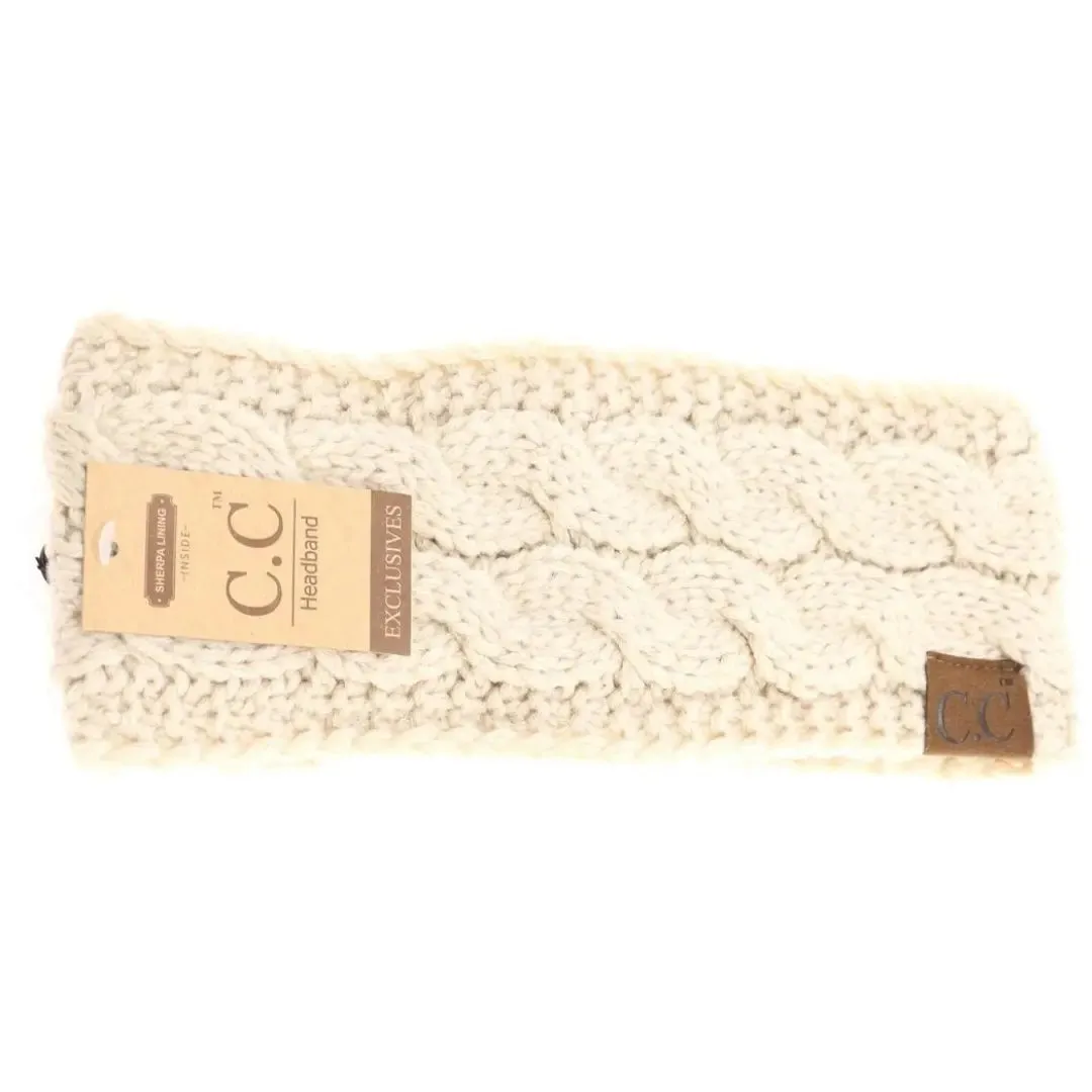Women’s CC Solid Headwrap – Cozy Cable Knit with Fuzzy Lining