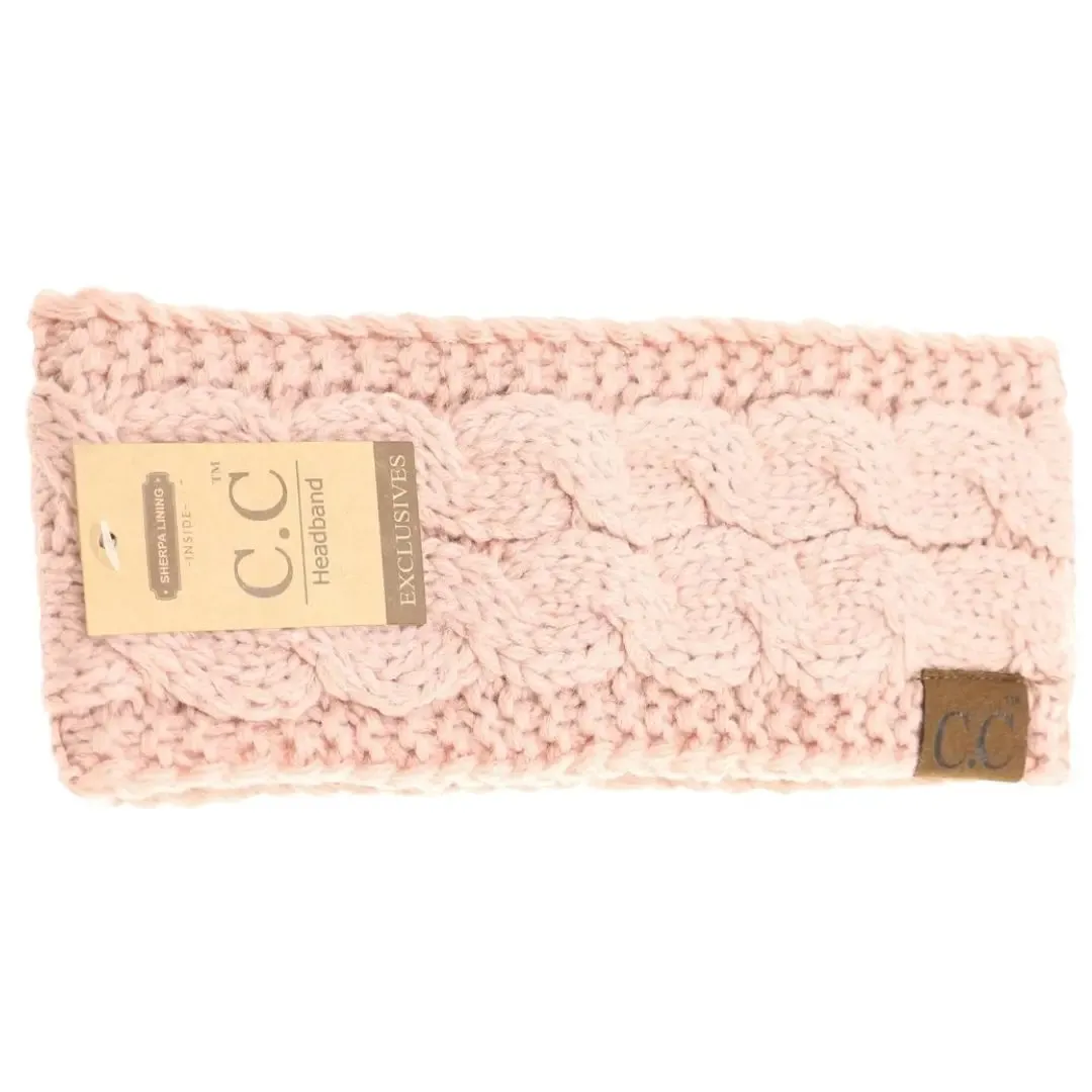 Women’s CC Solid Headwrap – Cozy Cable Knit with Fuzzy Lining
