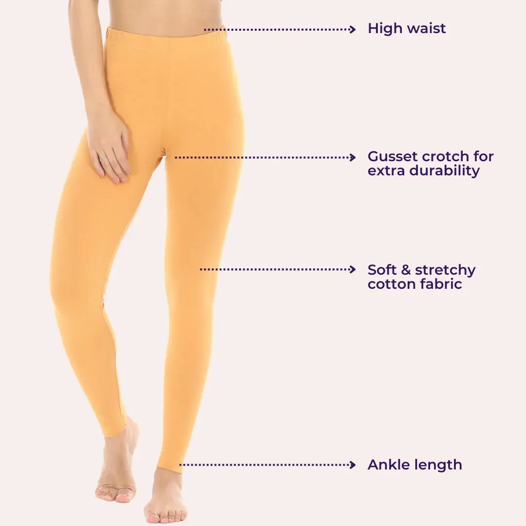 Women's Leggings | High Waist | Ankle Length | Cotton-Elastane Blend | Non-See-Through | Gusset Crotch Prevents Ripping