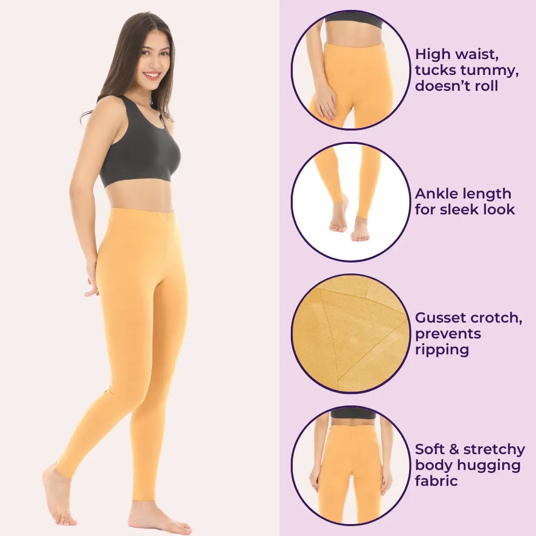 Women's Leggings | High Waist | Ankle Length | Cotton-Elastane Blend | Non-See-Through | Gusset Crotch Prevents Ripping