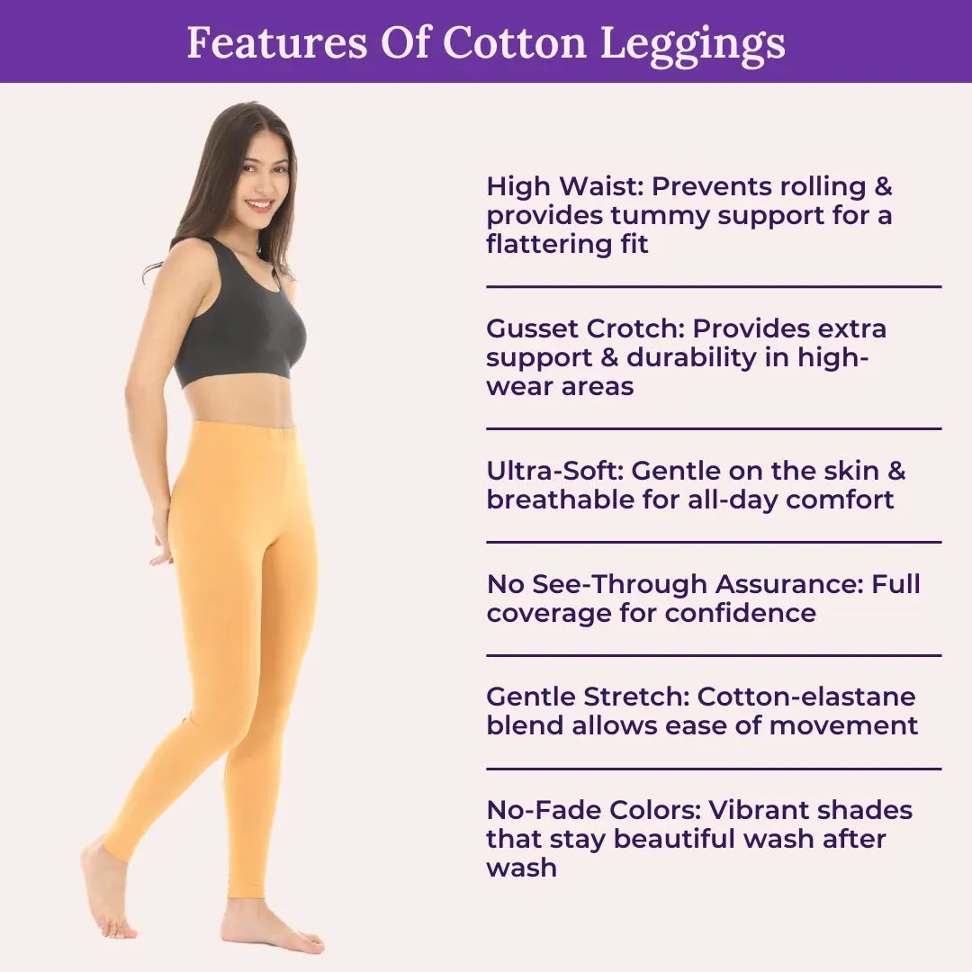 Women's Leggings | High Waist | Ankle Length | Cotton-Elastane Blend | Non-See-Through | Gusset Crotch Prevents Ripping