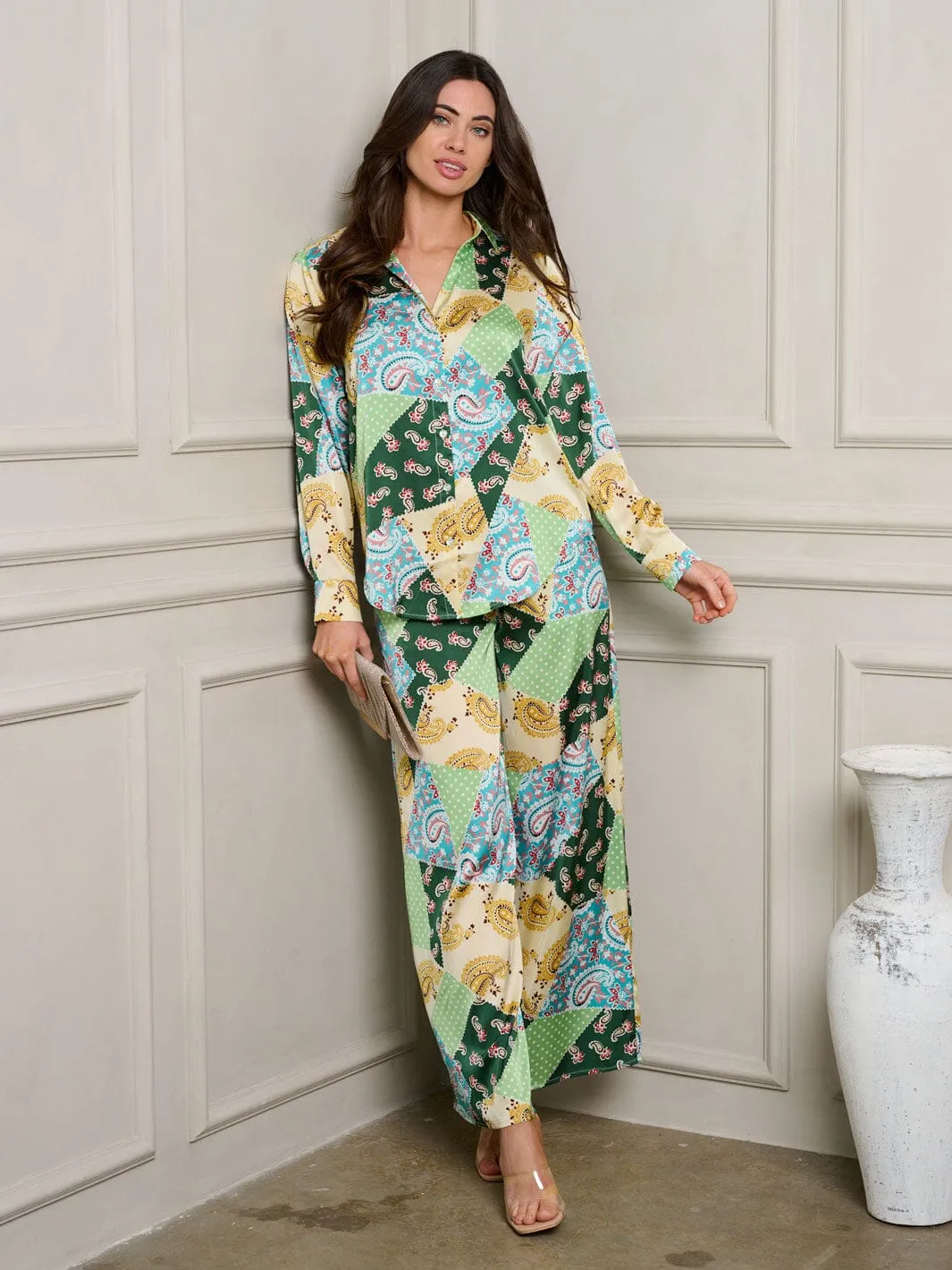 WOMEN'S LONG SLEEVE TOP & PANTS MULTI PRINT SET