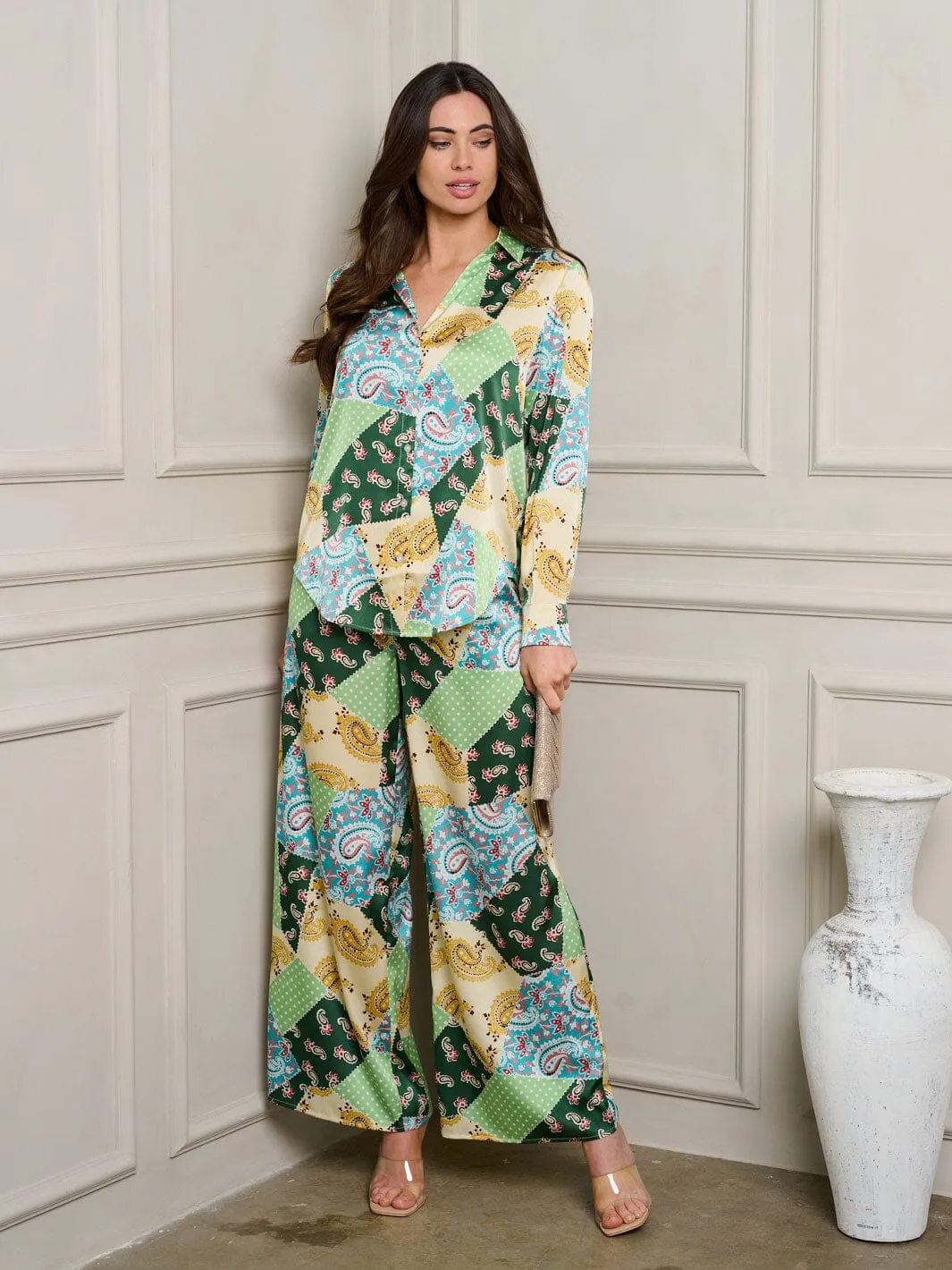 WOMEN'S LONG SLEEVE TOP & PANTS MULTI PRINT SET