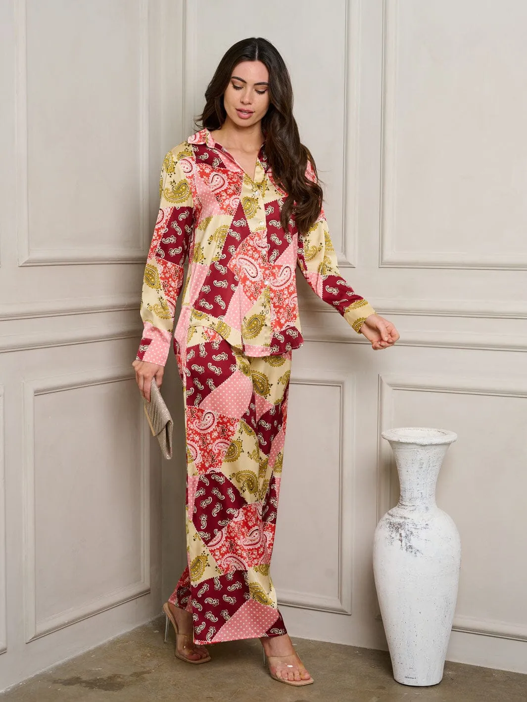 WOMEN'S LONG SLEEVE TOP & PANTS MULTI PRINT SET