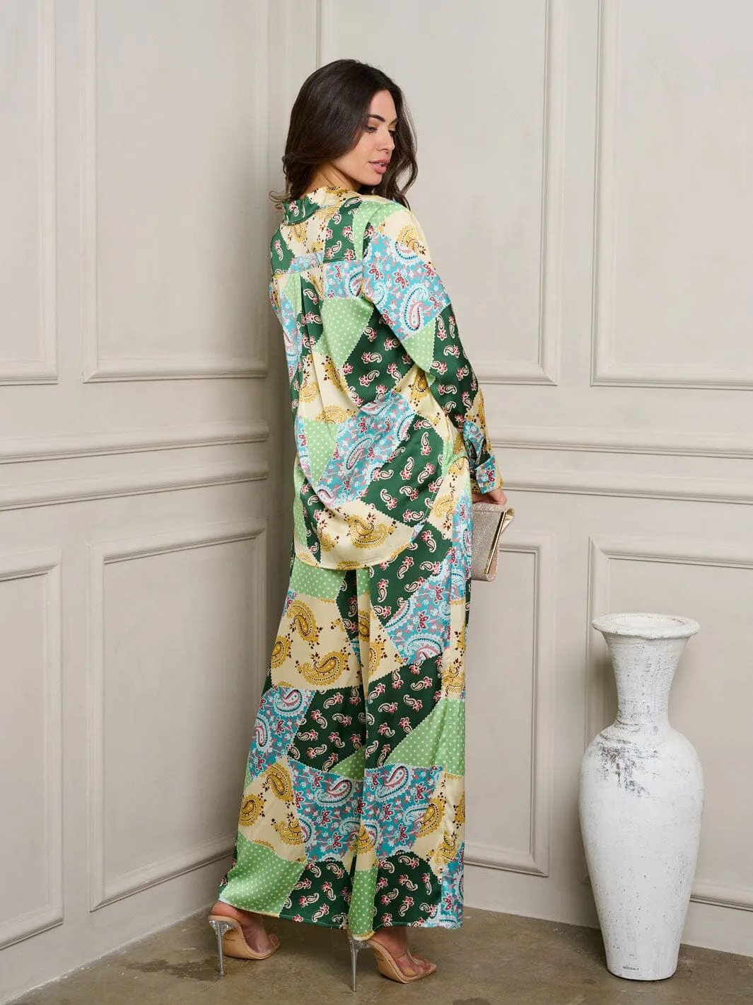 WOMEN'S LONG SLEEVE TOP & PANTS MULTI PRINT SET