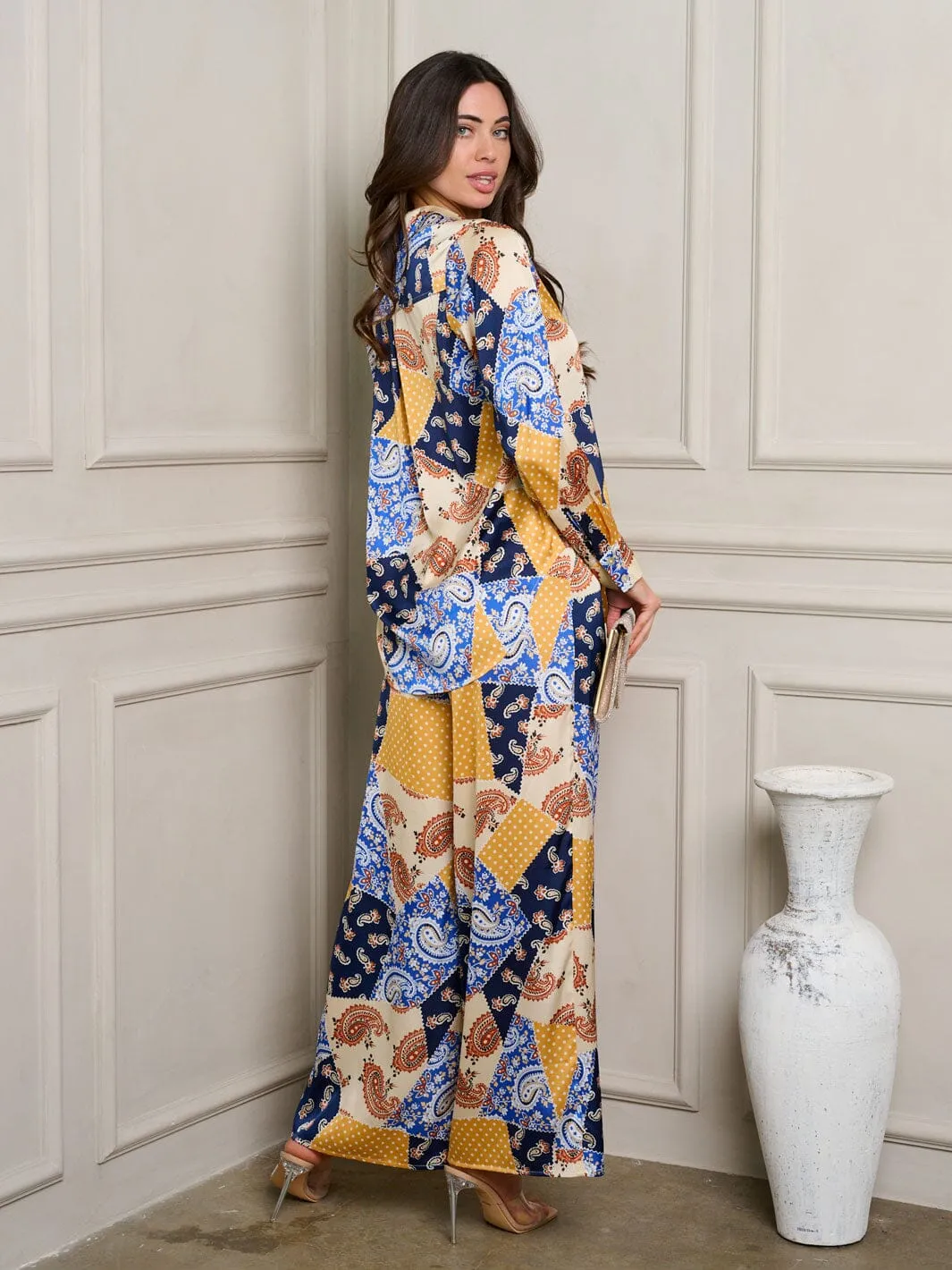 WOMEN'S LONG SLEEVE TOP & PANTS MULTI PRINT SET