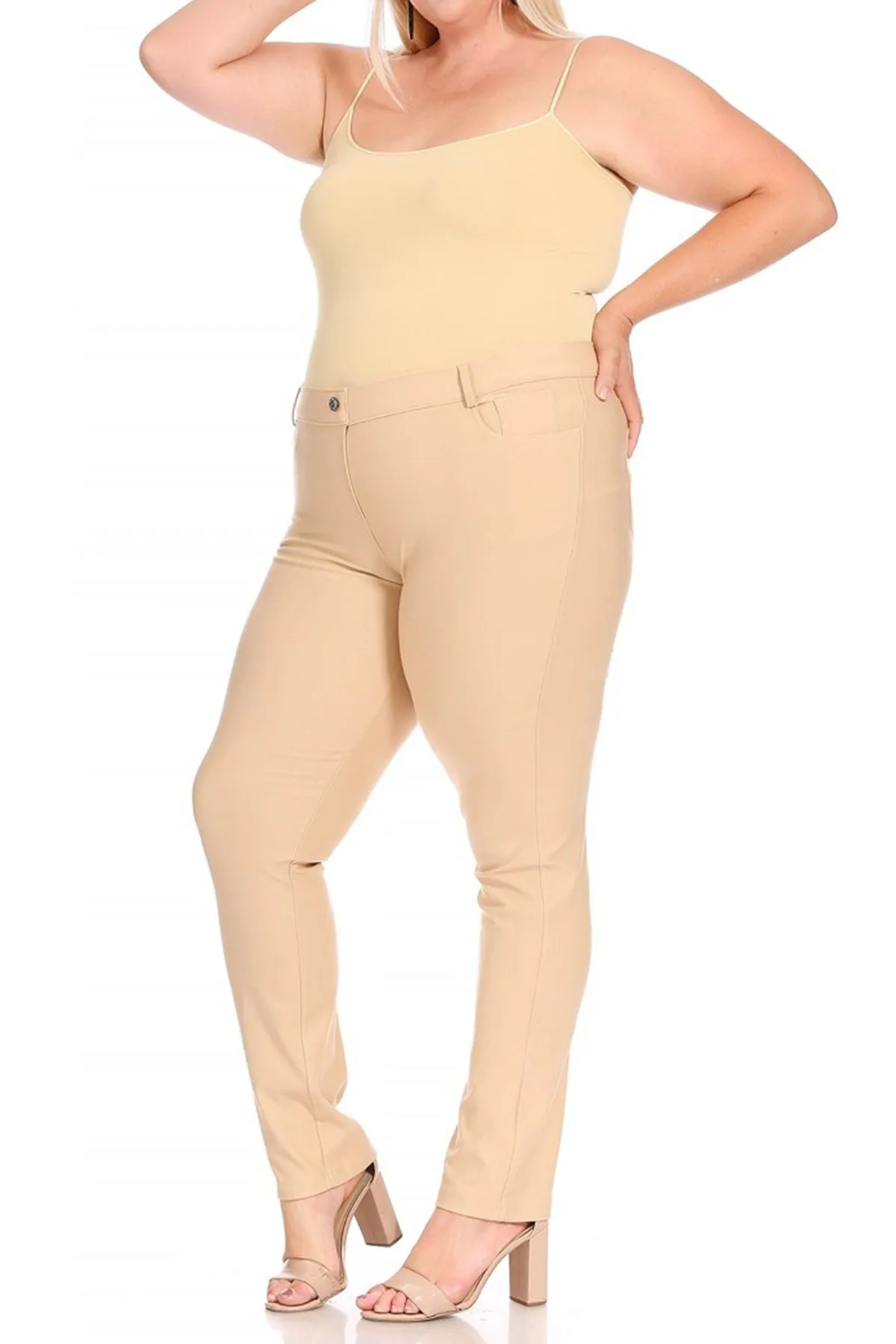 Women's Plus Size Casual Comfy Slim Pocket Jeggings Jeans Pants with Button