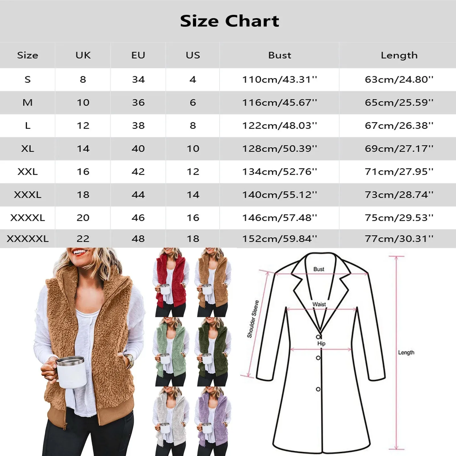 Women's Plus Size Vest Autumn Winter Casual Plush Sweatshirt Zipper Warm Fleece Waistcoat Vest Female Fuzzy Sleeveless Waistcoat