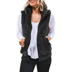 Women's Plus Size Vest Autumn Winter Casual Plush Sweatshirt Zipper Warm Fleece Waistcoat Vest Female Fuzzy Sleeveless Waistcoat