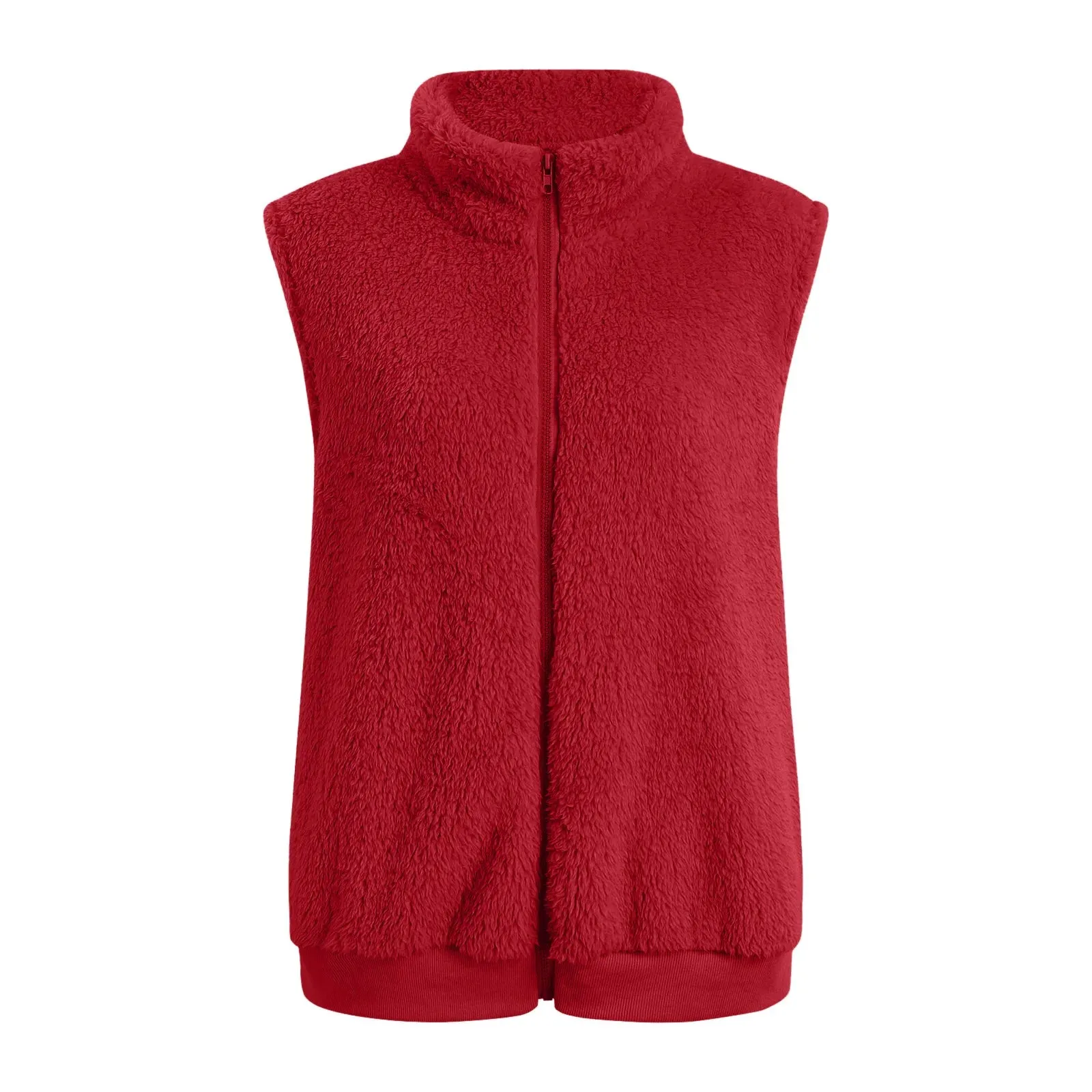 Women's Plus Size Vest Autumn Winter Casual Plush Sweatshirt Zipper Warm Fleece Waistcoat Vest Female Fuzzy Sleeveless Waistcoat